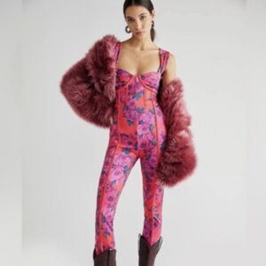 Free People Vibrant Pink and Purple Floral Jumpsuit (NWT)